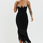 Rose Garden Ruched Mesh Midi Dress Black - thumbnail 1