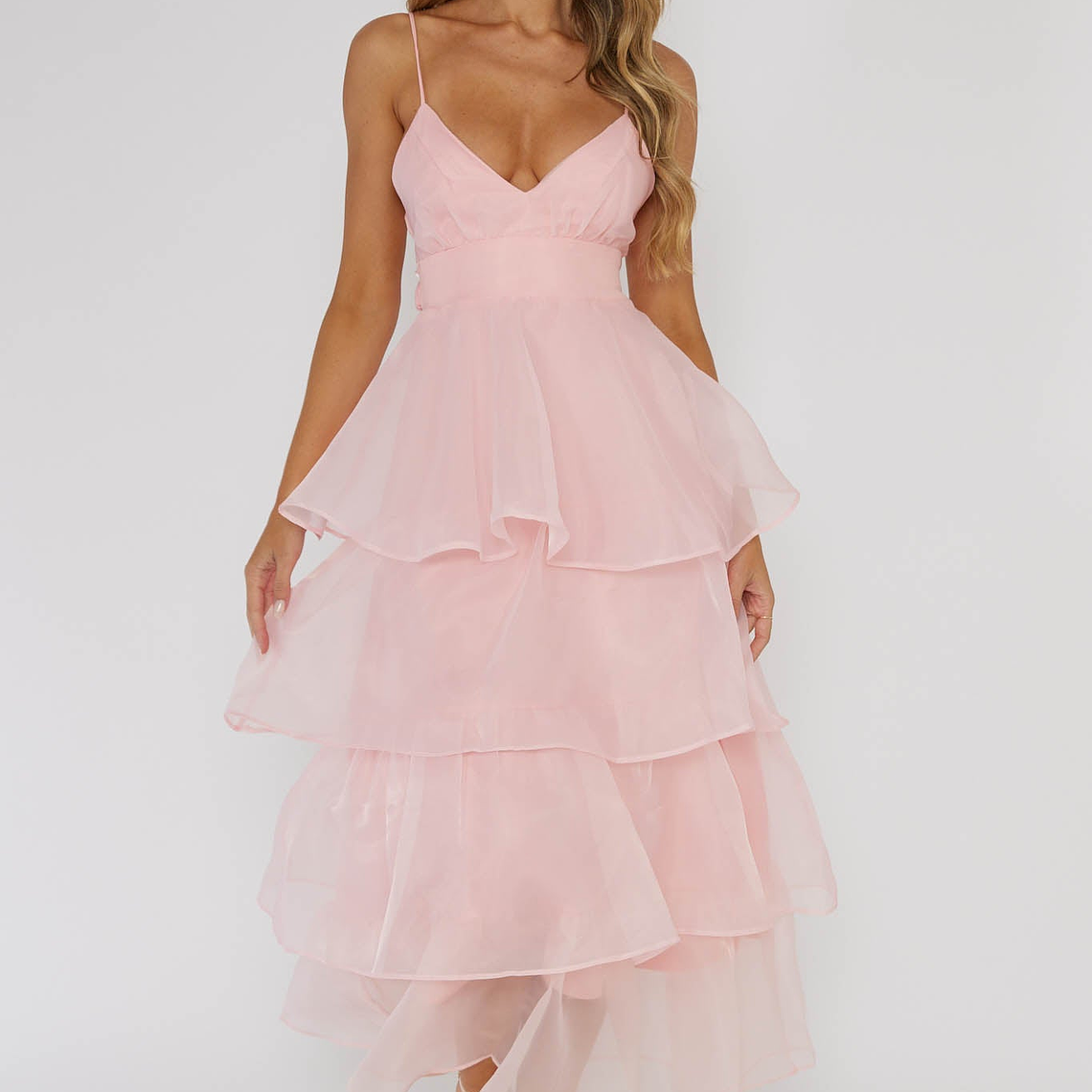 Made For You Tiered Ruffle Midi Dress Pink 1