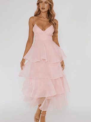 Made For You Tiered Ruffle Midi Dress Pink