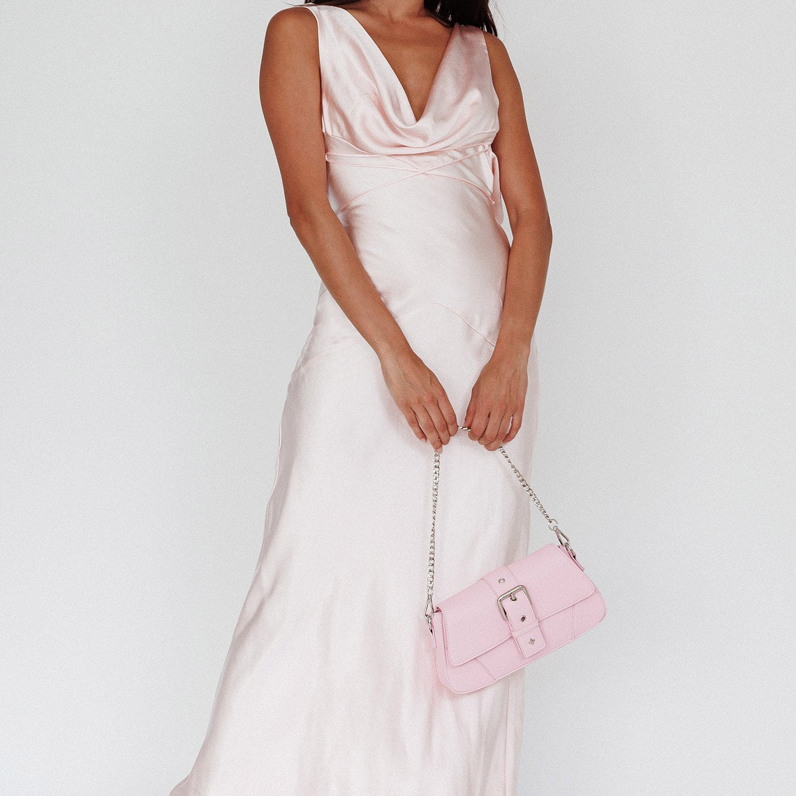 Cassiopeia Open Back String Tie Maxi Dress Powder Pink 3