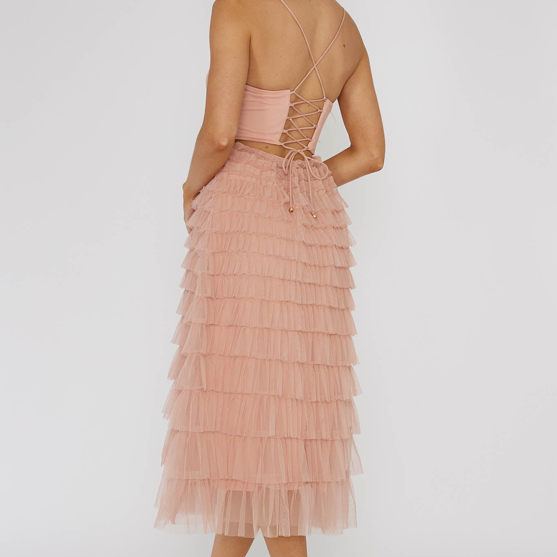 Garden Party Tiered Frill Midi Dress Blush 2