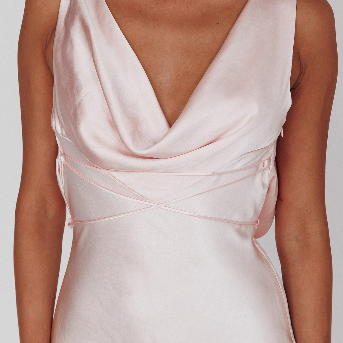 Cassiopeia Open Back String Tie Maxi Dress Powder Pink 4