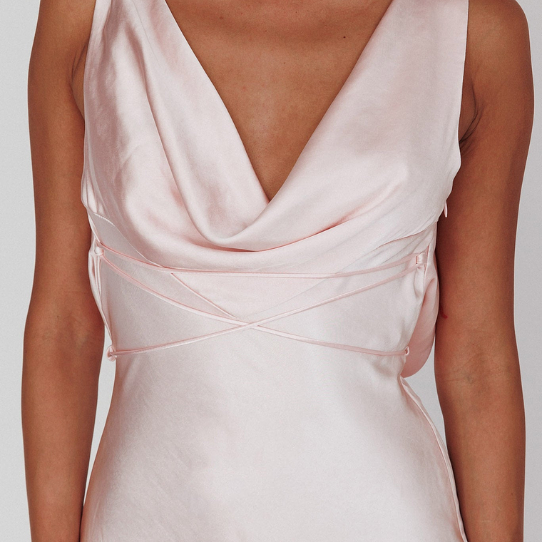 Cassiopeia Open Back String Tie Maxi Dress Powder Pink 4