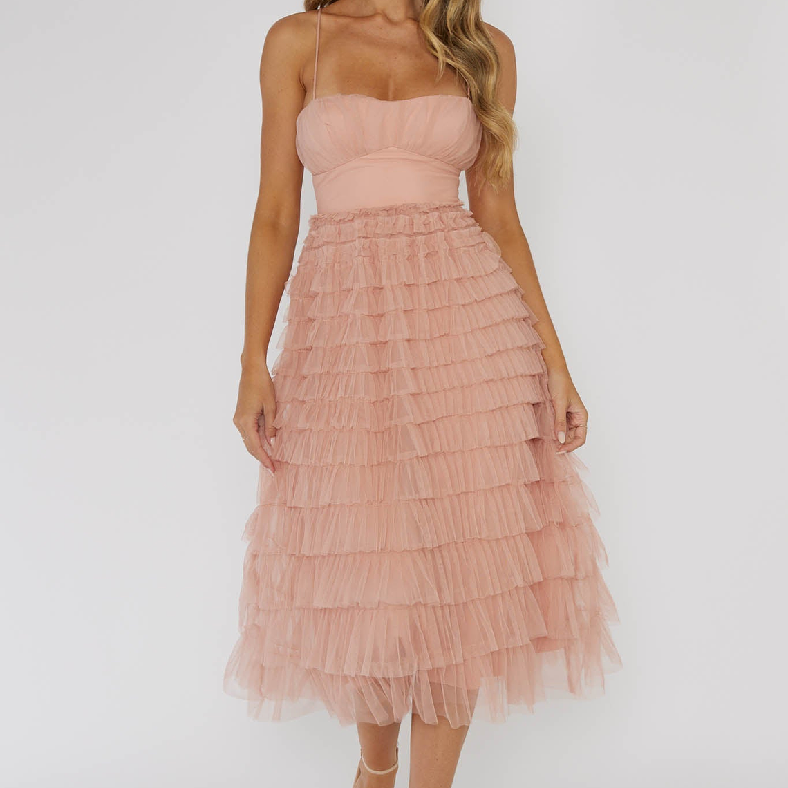 Garden Party Tiered Frill Midi Dress Blush 3