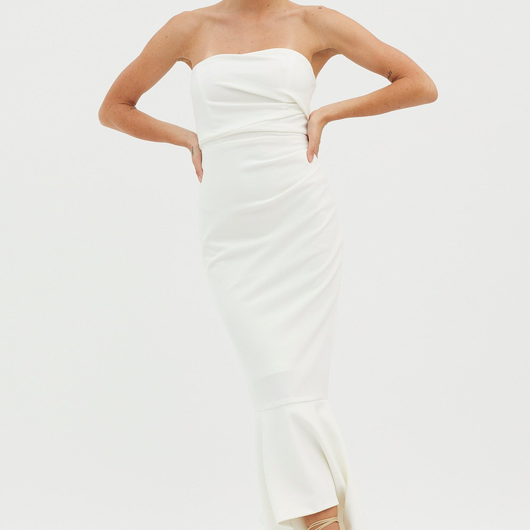 Sharona Strapless Gathered Midi Dress White 1