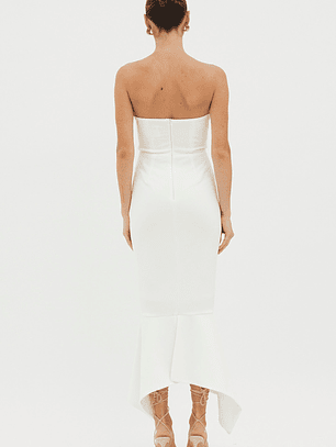 Sharona Strapless Gathered Midi Dress White