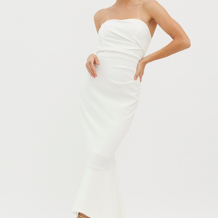 Sharona Strapless Gathered Midi Dress White 3
