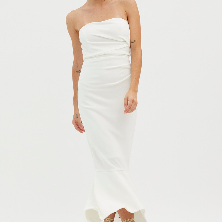 Sharona Strapless Gathered Midi Dress White 5
