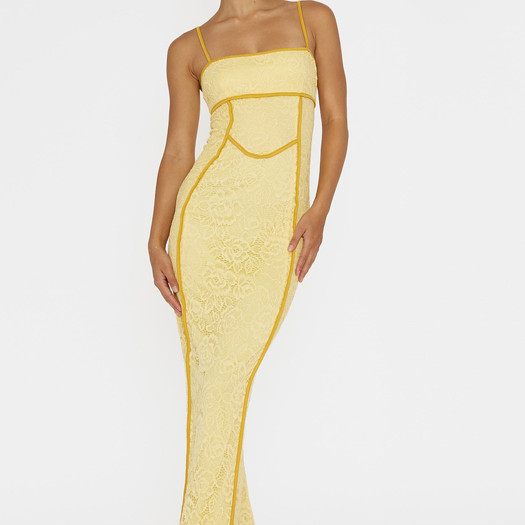 Inga Lace Piping Trim Midi Dress Yellow 5