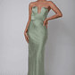 Encore Strapless Satin Maxi Dress Olive - thumbnail 1
