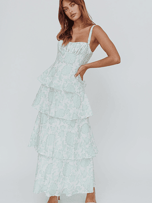 Provence Bloom Tiered Maxi Dress Floral Sage