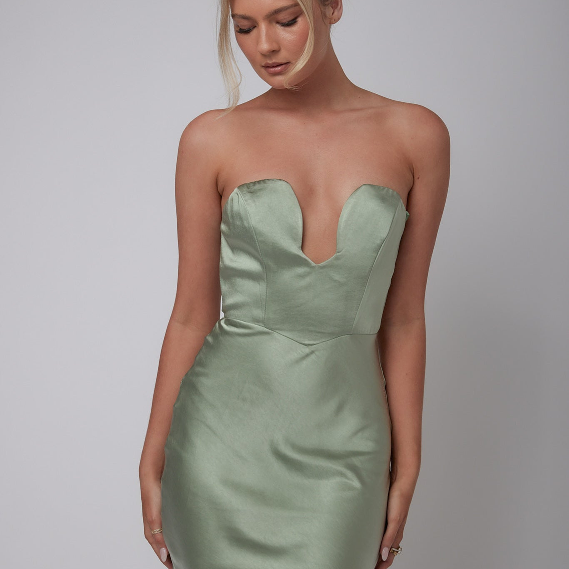 Encore Strapless Satin Maxi Dress Olive 6