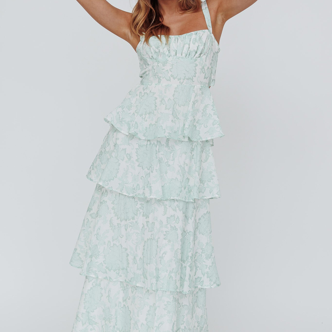 Provence Bloom Tiered Maxi Dress Floral Sage 4
