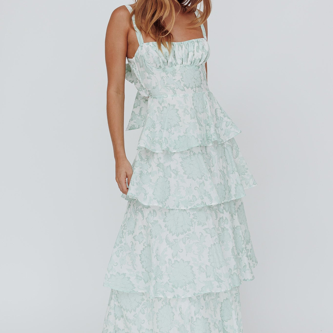 Provence Bloom Tiered Maxi Dress Floral Sage 5