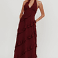 Flirt Frill Trim Halter Maxi Dress Wine - thumbnail 1