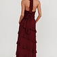Flirt Frill Trim Halter Maxi Dress Wine - thumbnail 2