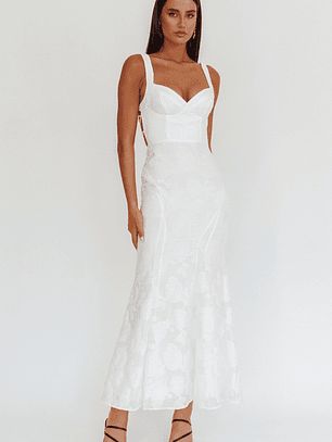 Autumn Moon Strappy Back Maxi Dress Textured White