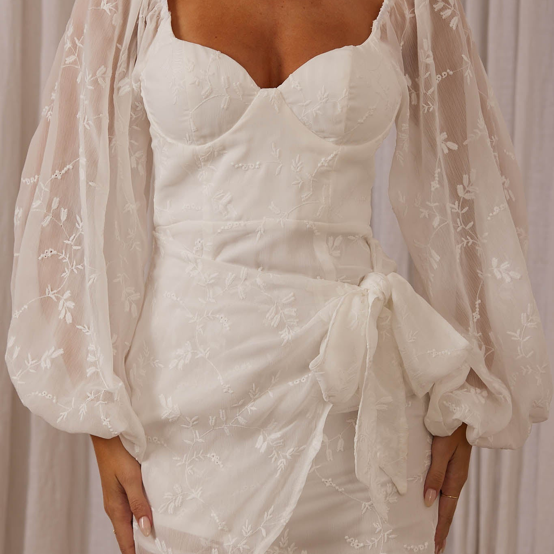 Aphrodite Long Sleeve Embroidered Dress White 4