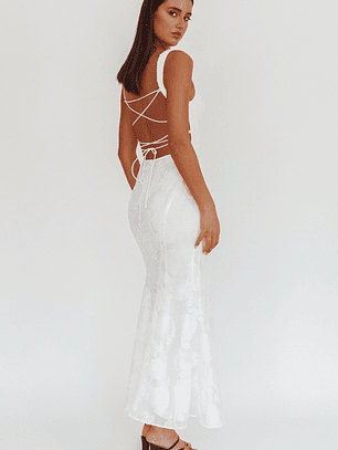 Autumn Moon Strappy Back Maxi Dress Textured White