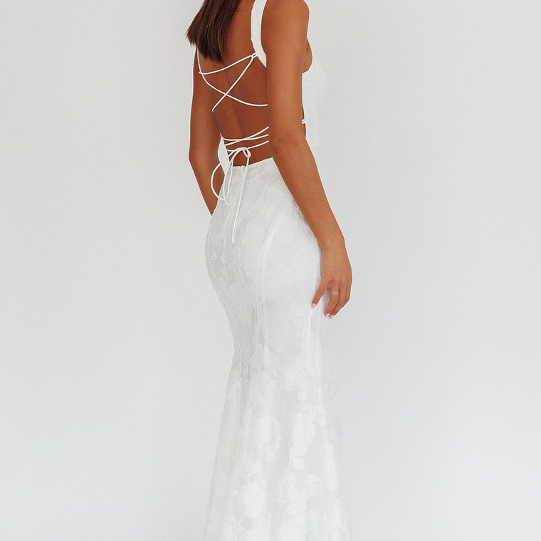 Autumn Moon Strappy Back Maxi Dress Textured White 2