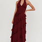 Flirt Frill Trim Halter Maxi Dress Wine - thumbnail 4