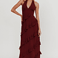 Flirt Frill Trim Halter Maxi Dress Wine - thumbnail 5