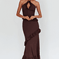 Clemence Smocked Frill Trim Maxi Dress Chocolate - thumbnail 1