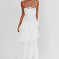 Rose Garden Tiered Ruffle Floral Trim Maxi Dress White - thumbnail 3