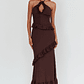 Clemence Smocked Frill Trim Maxi Dress Chocolate - thumbnail 4