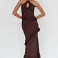 Clemence Smocked Frill Trim Maxi Dress Chocolate - thumbnail 5