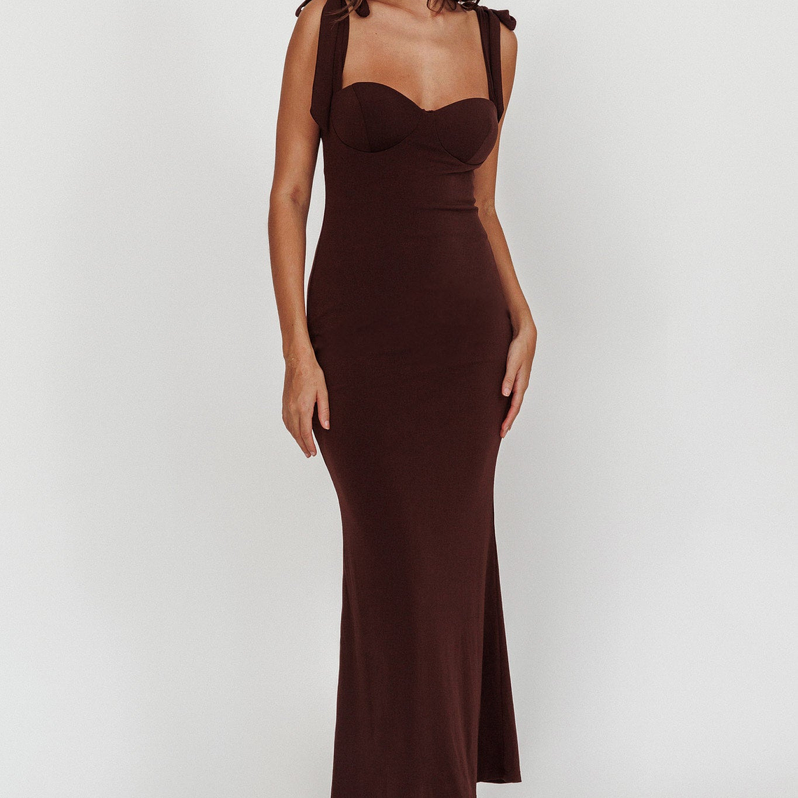 Rose Garden Tied Shoulder Maxi Dress Brown 1