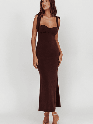 Rose Garden Tied Shoulder Maxi Dress Brown