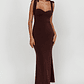 Rose Garden Tied Shoulder Maxi Dress Brown - thumbnail 1