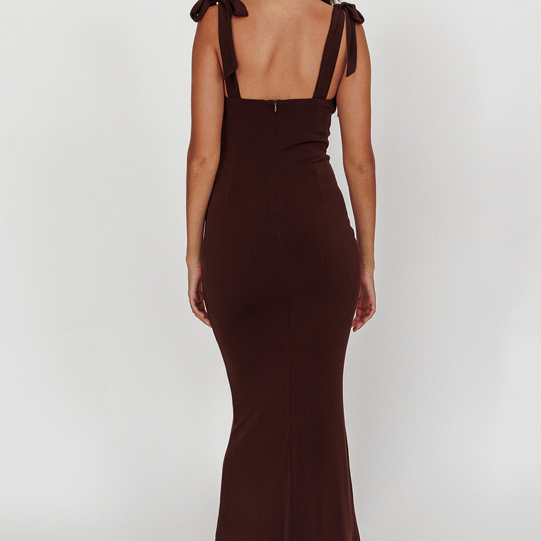 Rose Garden Tied Shoulder Maxi Dress Brown 3