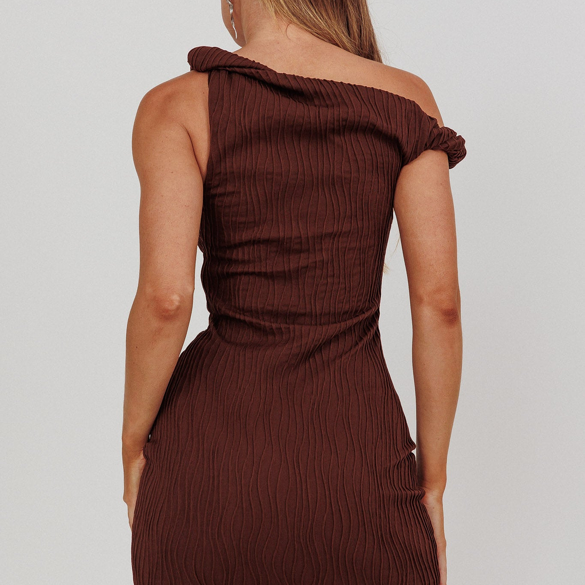 Lingering Love One-Shoulder Mini Dress Brown 2