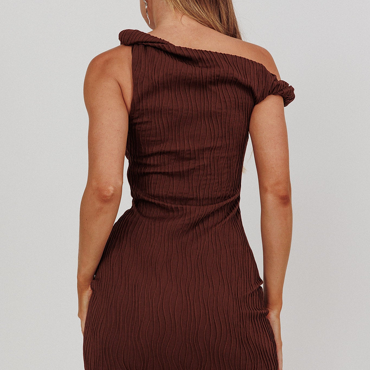 Lingering Love One-Shoulder Mini Dress Brown 2