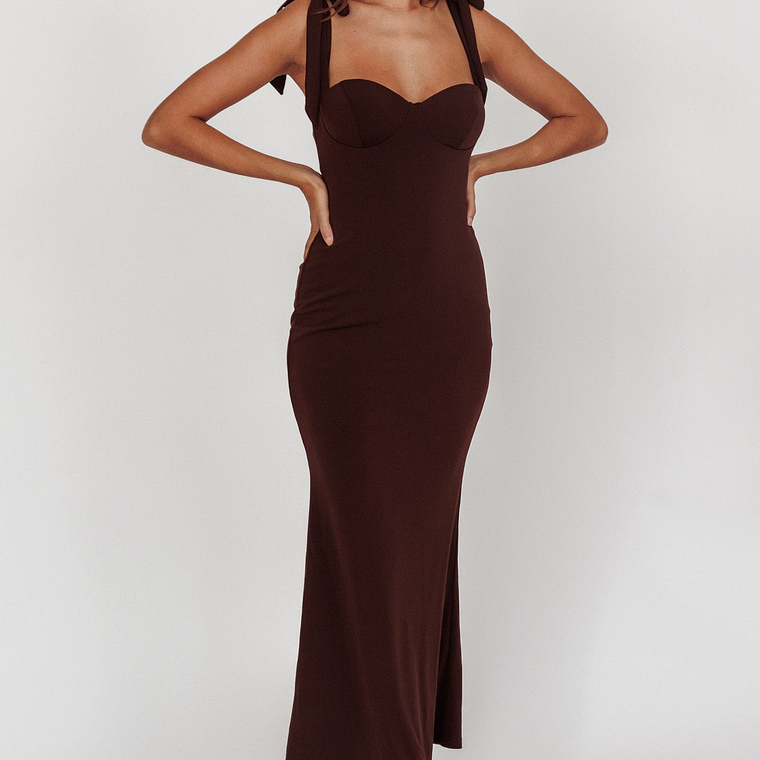 Rose Garden Tied Shoulder Maxi Dress Brown 6