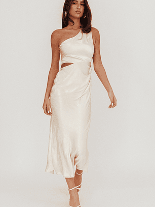 Always Golden One-Shoulder Midi Dress Champagne