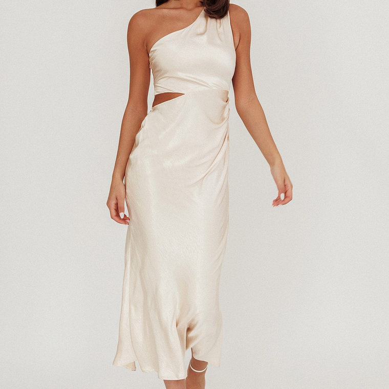 Always Golden One-Shoulder Midi Dress Champagne 1