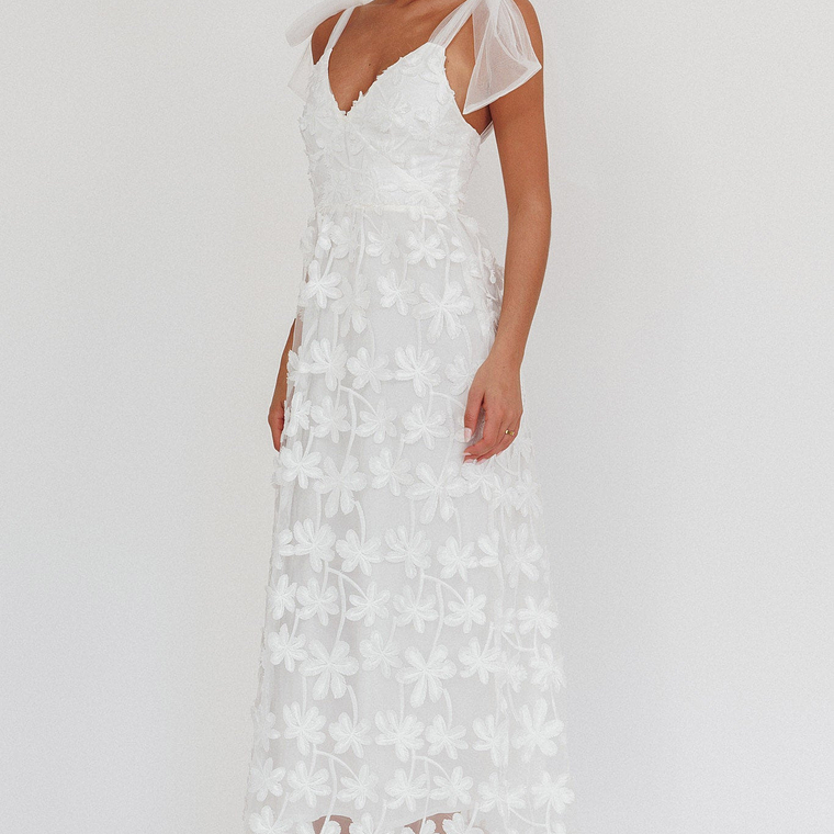 Mykonos Morning Tied Shoulder Tree Maxi Dress White 4