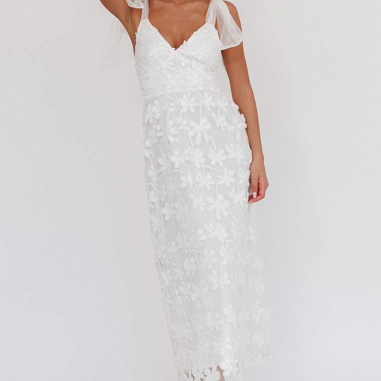 Mykonos Morning Tied Shoulder Tree Maxi Dress White 5