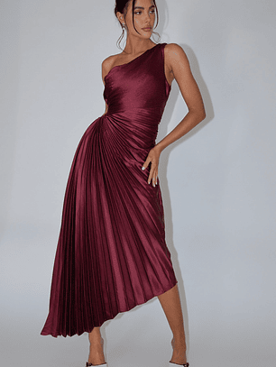 Brooklynn One-Shoulder Accordion Pleat Dress Wine