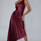 Brooklynn One-Shoulder Accordion Pleat Dress Wine - thumbnail 1