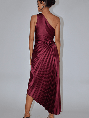 Brooklynn One-Shoulder Accordion Pleat Dress Wine