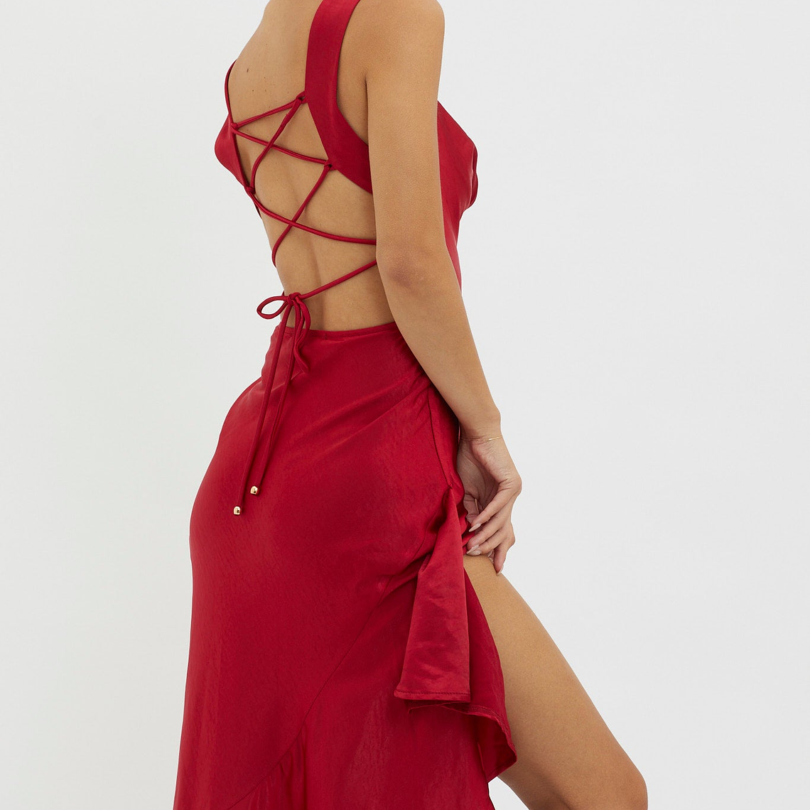 Ellianna Lace-Up Back Maxi Dress Red 3