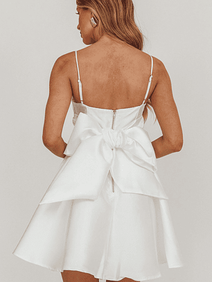 Athens Flared Bow Mini Dress White