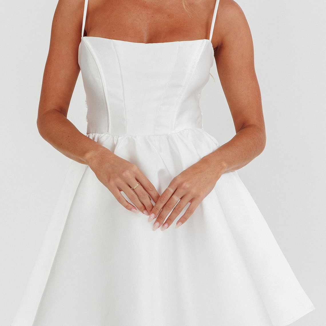 Athens Flared Bow Mini Dress White 5