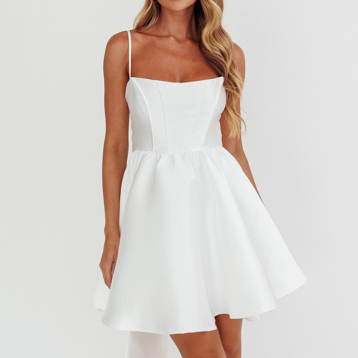 Athens Flared Bow Mini Dress White 6
