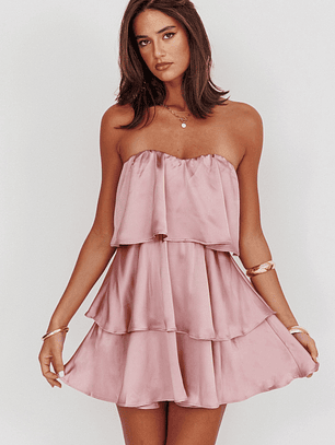 Behati Tiered Layer Strapless Dress Dusty Rose