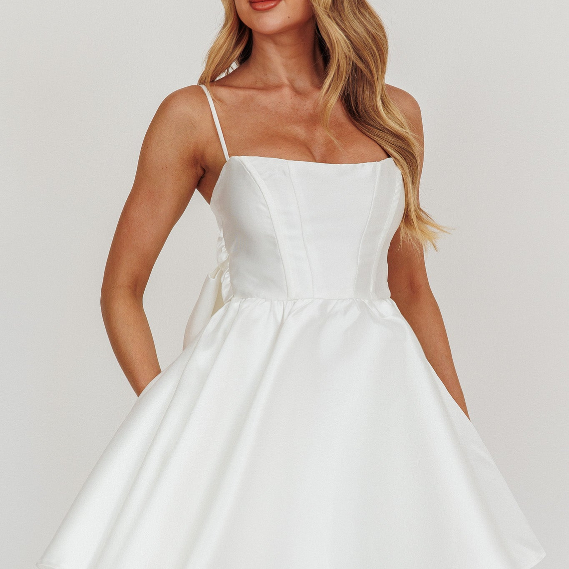 Athens Flared Bow Mini Dress White 7